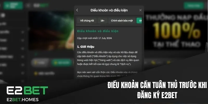 Điều khoản cần tuân thủ trước khi đăng ký E2BET