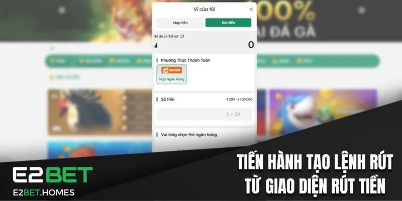 Tiến hành tạo lệnh rút từ giao diện rút tiền